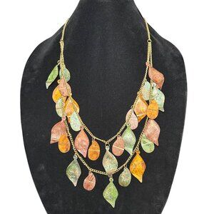 Artisan Copper Mixed Metal Leaves Layered Necklace Gold Tone Autumn Colors